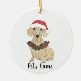 Adorno De Cerámica Perro salchicha crema liso Navidad personalizado