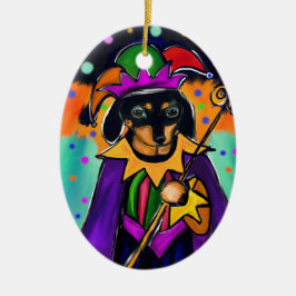 ADORNO DE CERÁMICA PERRO SALCHICHA DE MARDI GRAS