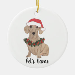 Adorno De Cerámica Perro salchicha rojo liso personalizado en Navidad