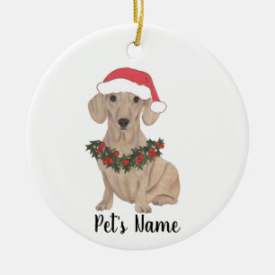 Adorno De Cerámica Perro salchicha rojo liso personalizado Navidad