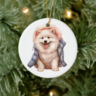 Adorno De Cerámica Perro Samoyed personalizado