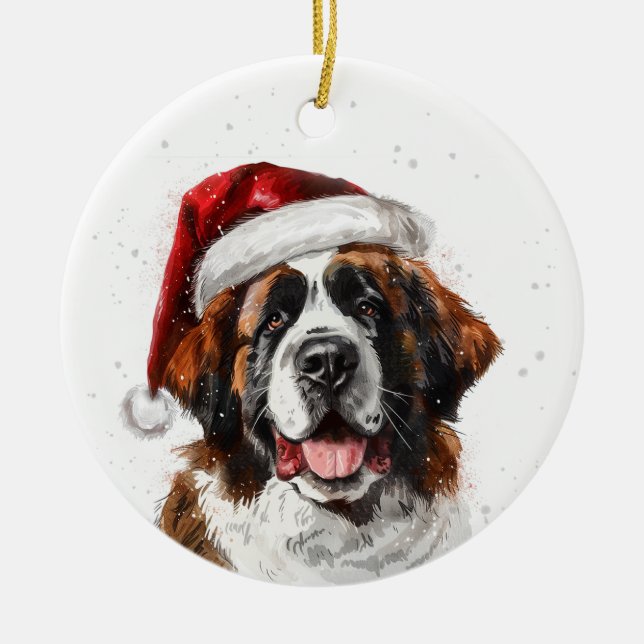 Adorno De Cerámica Perro San Bernardo Navidad Personalizado (Frente)