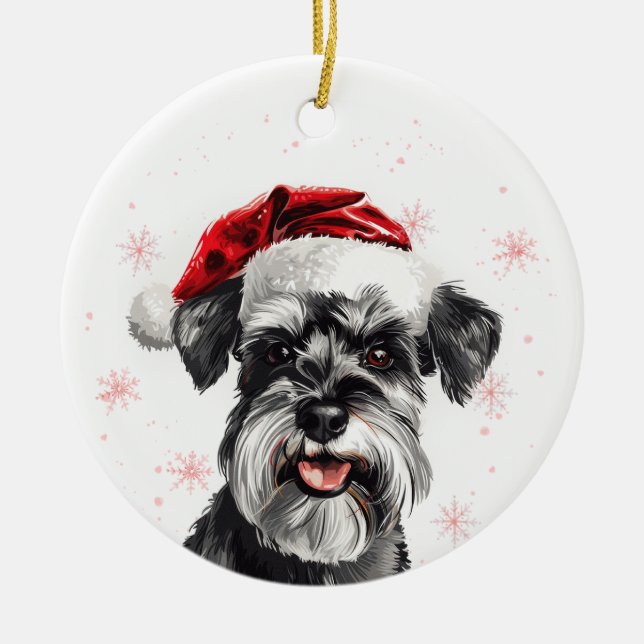 Adorno De Cerámica Perro Schnauzer Feliz Navidad Personalizado (Frente)