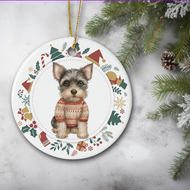 Adorno De Cerámica Perro Schnauzer lindo en Navidades de suéter inver (Subido por el creador)