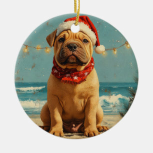 Adorno De Cerámica Perro Shar Pei Navidad Vintage Playa
