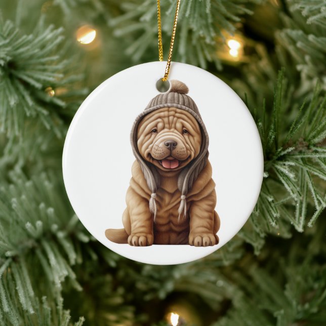 Adorno De Cerámica Perro Shar-Pei personalizado (Árbol)