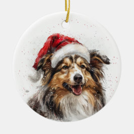 Adorno De Cerámica Perro Sheltie Navidad Personalizado