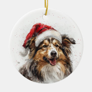 Adorno De Cerámica Perro Sheltie Navidad Personalizado