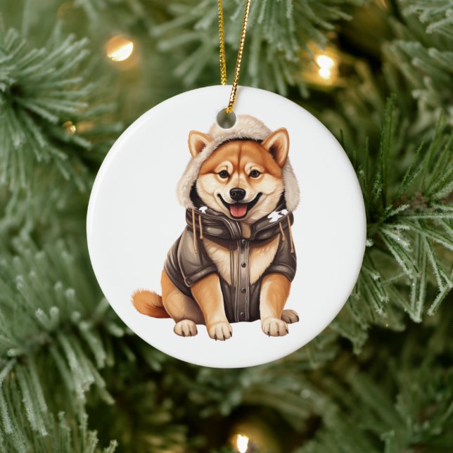 Adorno De Cerámica Perro shiba inu personalizado (Árbol)