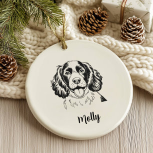 Adorno De Cerámica Perro Spaniel Navideño Personalizado