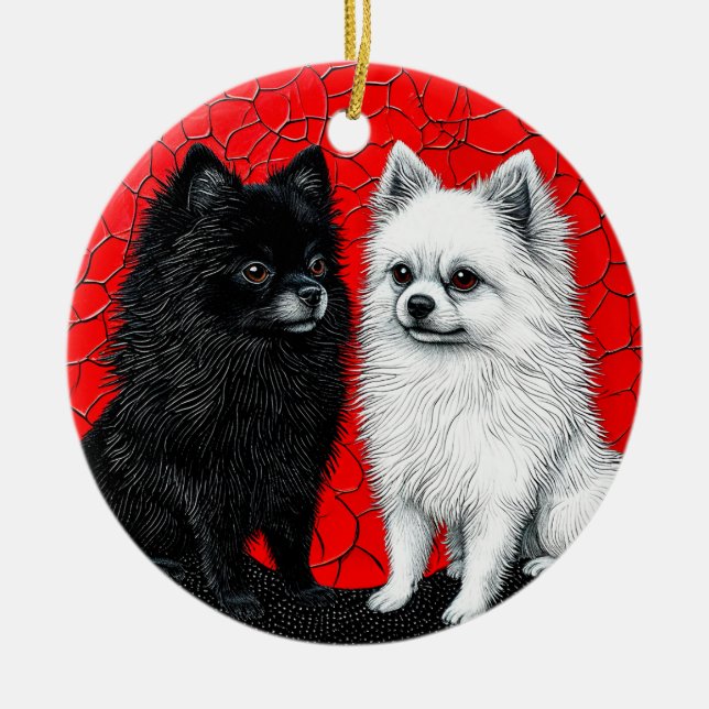 Adorno De Cerámica perro spitz japonés (Frente)