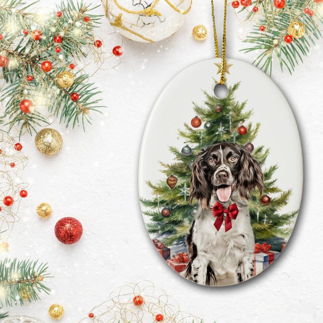 Adorno De Cerámica Perro Springer Spaniel con Lazo Rojo Navidad (Subido por el creador)