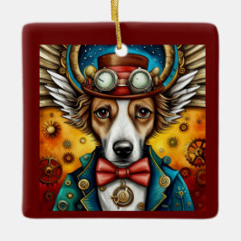 Adorno De Cerámica Perro Steampunk con alas