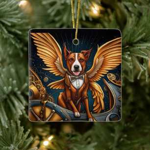 Adorno De Cerámica Perro Steampunk con alas