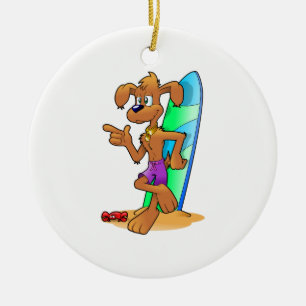 Adorno De Cerámica Perro Surfista