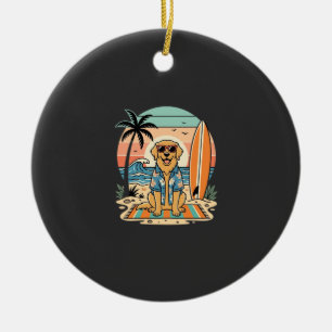 Adorno De Cerámica Perro Surfista Playa Retro Verano