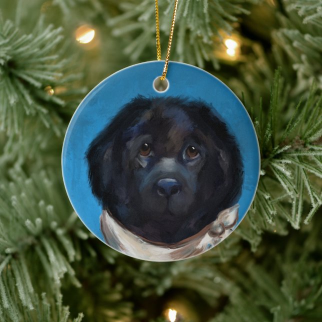 Adorno De Cerámica Perro Terranova                 (Árbol)