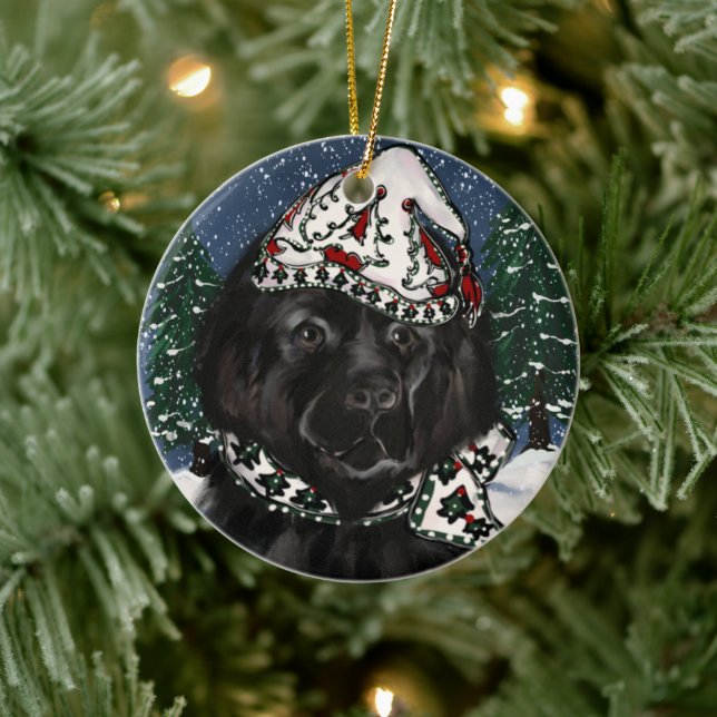Adorno De Cerámica Perro Terranova   (Árbol)