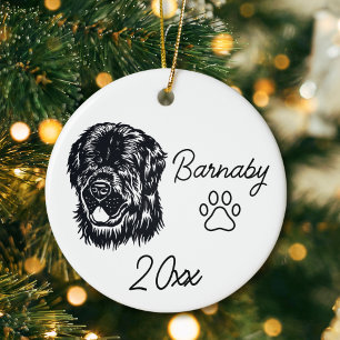 Adorno De Cerámica Perro Terranova Nombre Personalizado y Línea de Ar