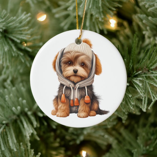 Adorno De Cerámica Perro Terrier de Biewer Personalizado (Árbol)
