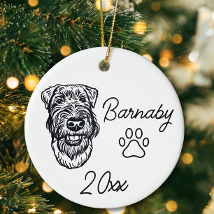 Adorno De Cerámica Perro Terrier Galés Línea Artística Personalizada 