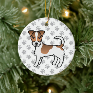 Adorno De Cerámica Perro Terrier Jack Russell de pelaje áspero blanco