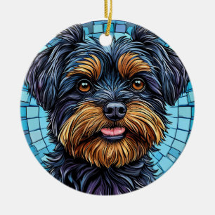 Adorno De Cerámica Perro Terrier Negro y Marrón