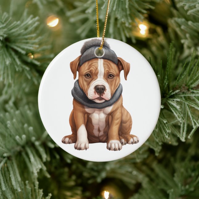 Adorno De Cerámica Perro Terrier Personalizado Estadounidense Staffor (Árbol)