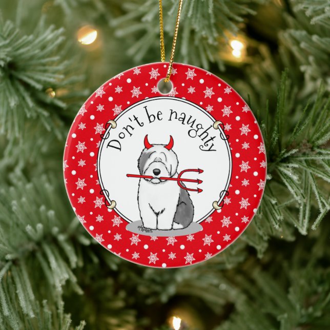 Adorno De Cerámica Perro travieso viejo inglés malvado (gris 1) (Árbol)