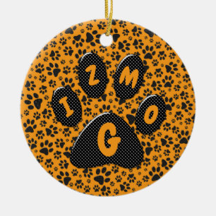 Adorno De Cerámica Perro traza un punto de polka blanco y negro en da