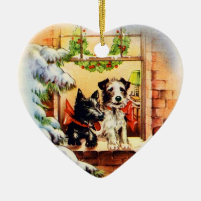 Adorno De Cerámica Perro vintage navideño (Frente)