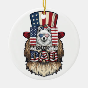 Adorno De Cerámica Perro vintage patriótico de papá esquimal american