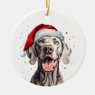 Adorno De Cerámica Perro Weimaraner Feliz Navidad Personalizada