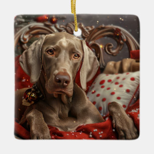 Adorno De Cerámica Perro Weimaraner Navidad Festiva
