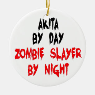 Adorno De Cerámica Perro Zombie Slayer Akita
