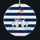 Adorno De Cerámica Perros Adorables enamorados a rayas personalizadas<br><div class="desc">Perros adorables enamorados a rayas con tu nombre.</div>