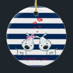 Adorno De Cerámica Perros Adorables enamorados a rayas personalizadas<br><div class="desc">Perros adorables enamorados a rayas con tu nombre.</div>