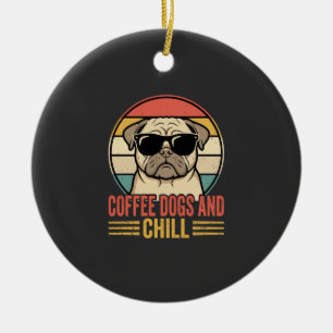 Adorno De Cerámica Perros de café y pug retro relajado