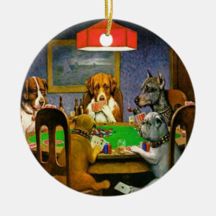 Adorno De Cerámica Perros de época divertidos jugando al póquer