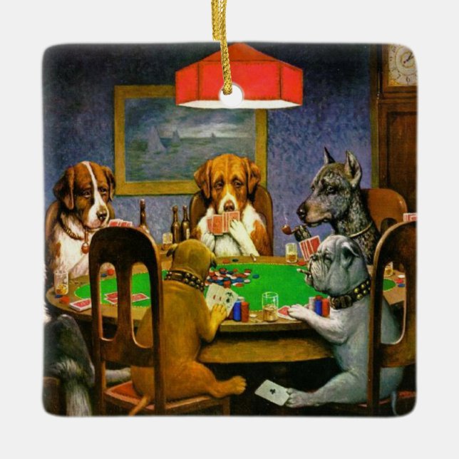 Adorno De Cerámica Perros de época divertidos jugando al póquer (Anverso)
