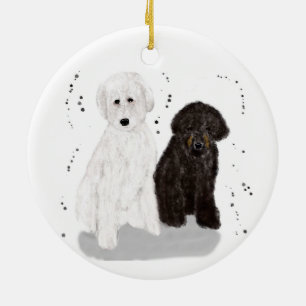 Adorno De Cerámica Perros de garabatos blancos y negros