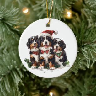 Adorno De Cerámica Perros de montaña berneses de Navidad