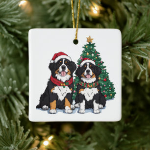 Adorno De Cerámica Perros de montaña de Berna de Navidad