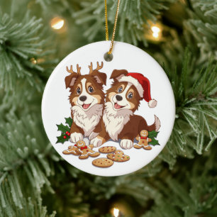 Adorno De Cerámica Perros de pastor de Shetland de Navidad