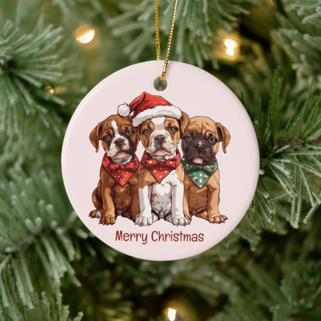 Adorno De Cerámica Perros del Boxer navideño (Árbol)