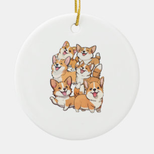 Adorno De Cerámica Perros felices de Corgi