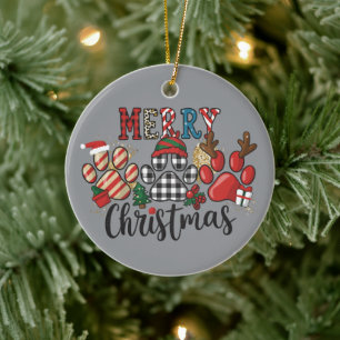 Adorno De Cerámica Perros Feliz Navidad Mama Perros Patas