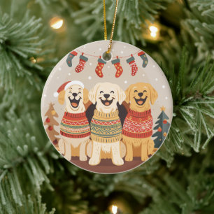 Adorno De Cerámica Perros Labrador Retriever de Navidad