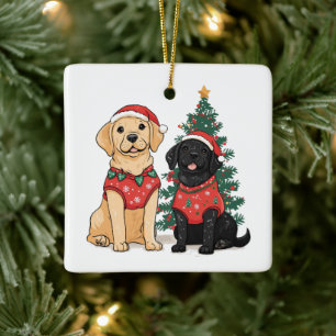 Adorno De Cerámica Perros Labrador Retriever de Navidad