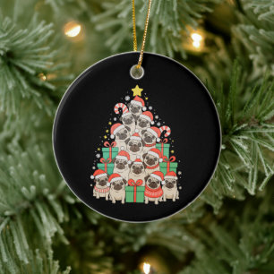Adorno De Cerámica Perros Pug Árbol de Navidad Navidad Papá Mamá Fami